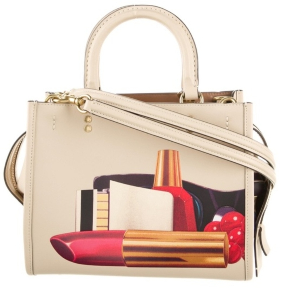 Coach Cream Shoulder Bag with Lipstick Design